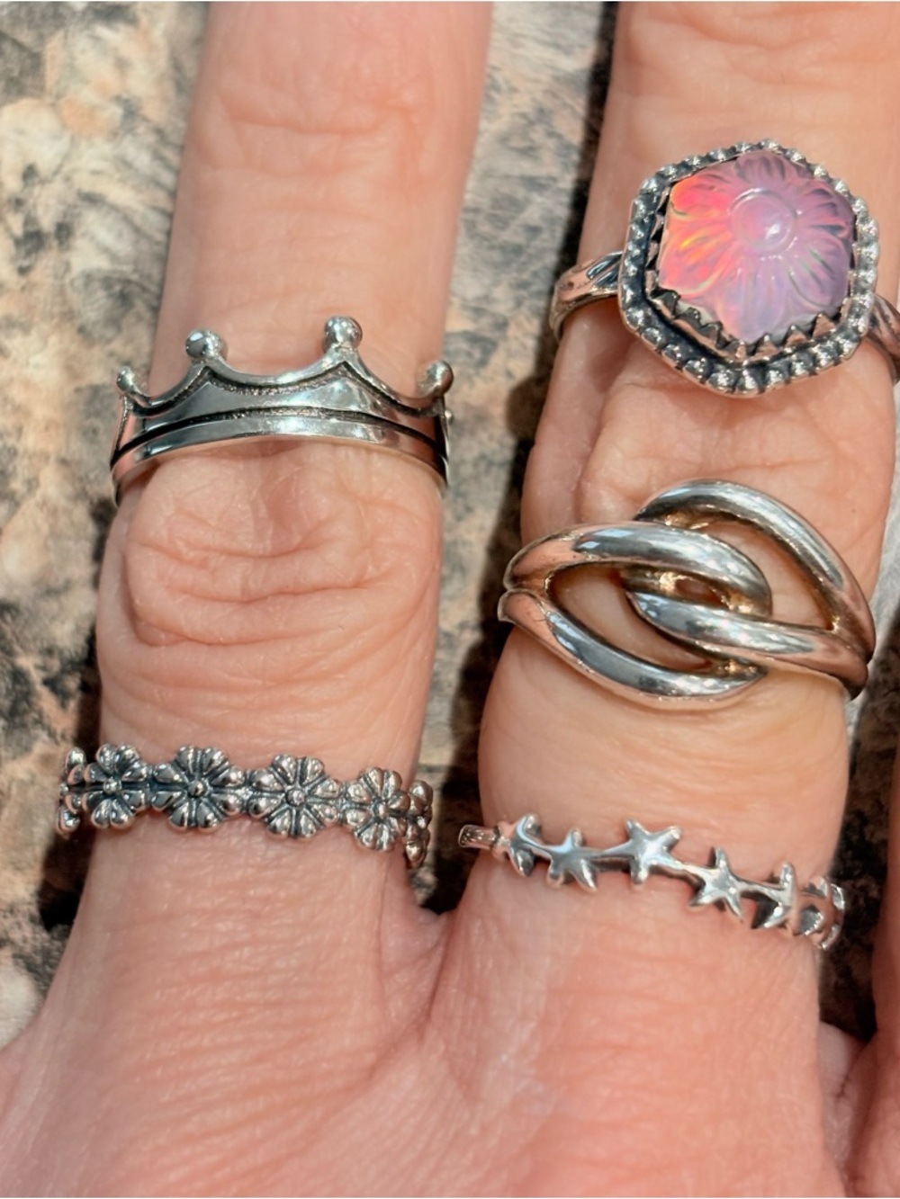 Sterling Silver Lot of 5 Rings Assorted Sizes